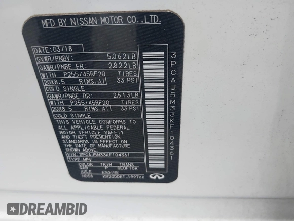 2019 Infiniti QX50 Luxe z VIN 3PCAJ5M33KF104361, wystawiony jako IAAI lot #42442271 z przebiegiem 47 217 mil mil oraz . Historia ofert i sprzedaży dostępna na DreamBid. Obrazek 9.