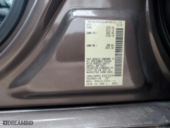 2015 Nissan Altima 2.5 S with VIN 1N4AL3AP0FC107359, listed as a Copart auction lot 48142245 with 133,060 mi miles and Non Repairable. Bid and sale history available at carsss.com. Image 12.
