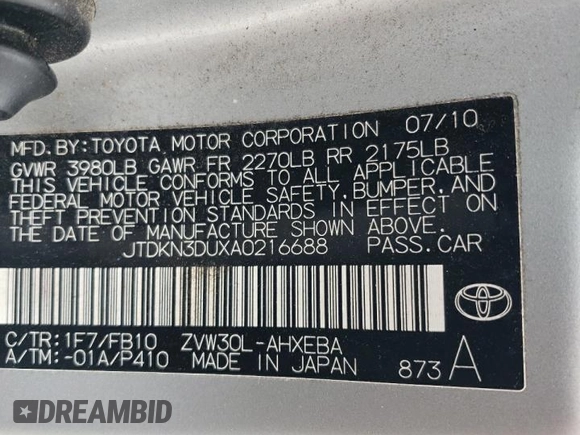 2010 Toyota Prius II z VIN JTDKN3DUXA0216688, wystawiony jako Copart lot #54551815 z przebiegiem 223 746 mil mil oraz Czysty tytuł • Clean title. Historia ofert i sprzedaży dostępna na DreamBid. Obrazek 12.