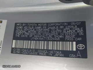 2007 Toyota Camry LE with VIN JTNBK46K773029468, listed as a IAAI auction lot 41979521 with 80,127 mi miles. Bid and sale history available at carsss.com. Image 9.