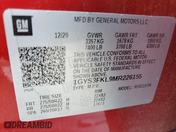 2021 Cadillac Escalade Sport z VIN 1GYS3FKL9MR226155, wystawiony jako Copart lot #55998785 z przebiegiem 96 725 mil mil oraz Szkoda całkowita • Salvage title. Historia ofert i sprzedaży dostępna na DreamBid. Obrazek 13.
