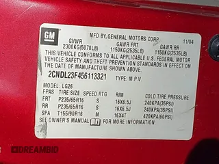 2005 Chevrolet Equinox LS z VIN 2CNDL23F456113321, wystawiony jako IAAI lot #40928528 z przebiegiem 193 775 mil mil oraz . Historia ofert i sprzedaży dostępna na DreamBid. Obrazek 9.