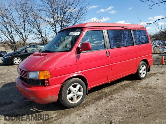 2001 Volkswagen EuroVan MV with VIN WV2NB47051H127991, listed as a Copart auction lot 45369215 with 72,763 mi miles and Salvage Title. Bid and sale history available at DreamBid. Image 1.