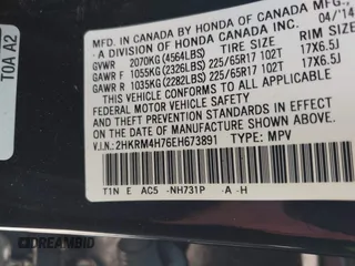 2014 Honda CR-V EX-L with VIN 2HKRM4H76EH673891, listed as a IAAI auction lot 42009693 with 103,798 mi miles. Bid and sale history available at carsss.com. Image 9.