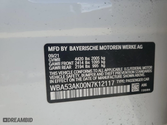 2022 BMW 2 Series 228i with VIN WBA53AK00N7K12117, listed as a Copart auction lot 69229114 with 49,594 mi miles and Salvage Title. Bid and sale history available at carsss.com. Image 12.