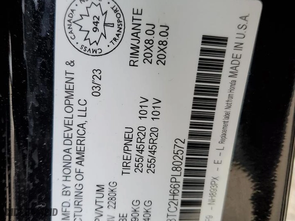 2023 Acura RDX w/A-Spec Package with VIN 5J8TC2H66PL802572, listed as a Copart auction lot 78595754 with 0 mi miles and Salvage Title. Bid and sale history available at carsss.com. Image 14.