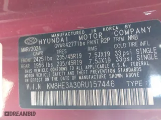 2024 Hyundai Kona Limited with VIN KM8HE3A30RU157446, listed as a IAAI auction lot 41765756 with 18,031 mi miles. Bid and sale history available at carsss.com. Image 9.