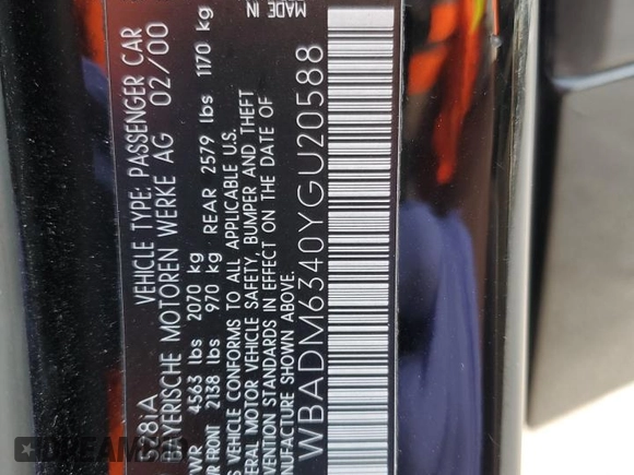 2000 BMW 5 Series 528i z VIN WBADM6340YGU20588, wystawiony jako Copart lot #53842375 z przebiegiem Nie podano mil oraz Szkoda całkowita • Salvage title. Historia ofert i sprzedaży dostępna na DreamBid. Obrazek 12.