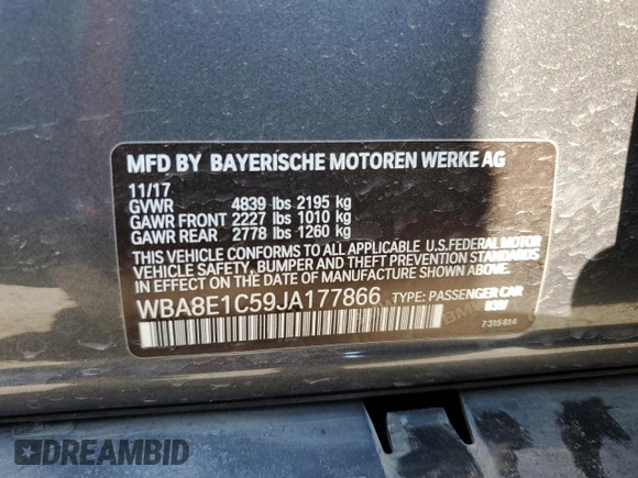 2018 BMW 3 Series 330e iPerformance with VIN WBA8E1C59JA177866, listed as a Copart auction lot 46692855 with 98,401 mi miles and Salvage Title. Bid and sale history available at carsss.com. Image 12.