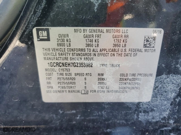 2016 Chevrolet Silverado 1500 LS with VIN 1GCRCNEH7GZ353982, listed as a Copart auction lot 86853644 with 75,189 mi miles and Salvage Title. Bid and sale history available at carsss.com. Image 12.