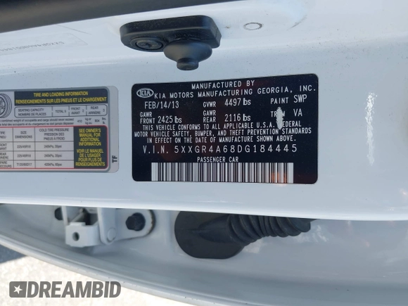 2013 Kia Optima SX с VIN 5XXGR4A68DG184445, выставлен на аукционе IAAI как лот 42510576 с пробегом 117 630 миль миль и . История ставок и продаж доступна на DreamBid. Изображение 9.