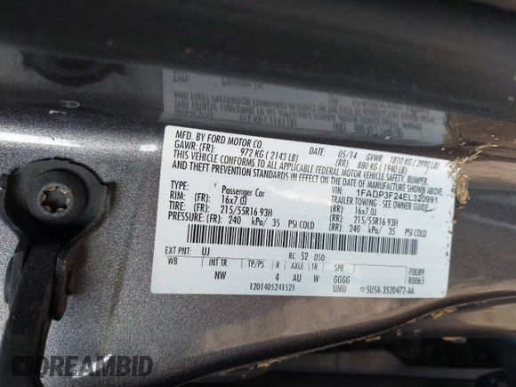 2014 Ford Focus SE with VIN 1FADP3F24EL320991, listed as a IAAI auction lot 41932638 with 133,163 mi miles. Bid and sale history available at carsss.com. Image 9.
