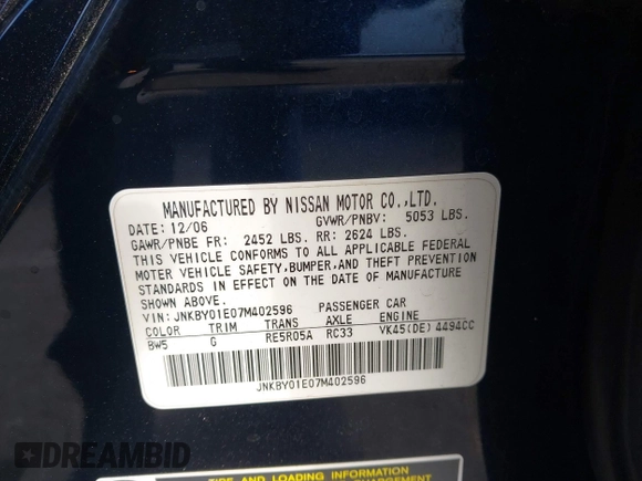 2007 Infiniti M45 Sdn with VIN JNKBY01E07M402596, listed as a IAAI auction lot 41697085 with 185,148 mi miles. Bid and sale history available at carsss.com. Image 9.