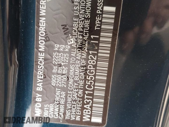 2016 BMW 4 Series 428i xDrive with VIN WBA3T1C55GP821711, listed as a Copart auction lot 44401385 with 54,833 mi miles and Salvage title. Bid and sale history available at DreamBid. Image 12.