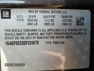 2013 Buick LaCrosse Premium 1 с VIN 1G4GF5E33DF228876, выставлен на аукционе Copart как лот 64781645 с пробегом 108 212 миль миль и Списание • Salvage title. История ставок и продаж доступна на DreamBid. Изображение 13.