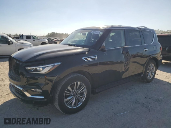 2020 Infiniti QX80 LUXE with VIN JN8AZ2NF6L9704744, listed as a Copart auction lot 80710184 with 89,701 mi miles and Salvage Title. Bid and sale history available at carsss.com. Image 1.