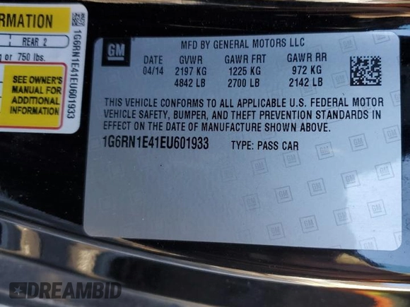 2014 Cadillac ELR z VIN 1G6RN1E41EU601933, wystawiony jako Copart lot #42366025 z przebiegiem 71 705 mil mil oraz Szkody całkowita. Historia ofert i sprzedaży dostępna na DreamBid. Obrazek 12.
