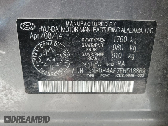 2014 Hyundai Elantra SE with VIN 5NPDH4AE7EH518869, listed as a Copart auction lot 44141385 with 264,604 mi miles and Salvage Title. Bid and sale history available at DreamBid. Image 13.
