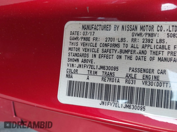 2018 Infiniti Q60 Red Sport 400 with VIN JN1FV7EL1JM630095, listed as a IAAI auction lot 41212992 with 97,970 mi miles and . Bid and sale history available at DreamBid. Image 9.