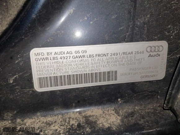 2010 Audi A4 2.0T Premium Plus with VIN WAUFFAFL5AN000478, listed as a IAAI auction lot 41672802 with 193,072 mi miles. Bid and sale history available at carsss.com. Image 9.