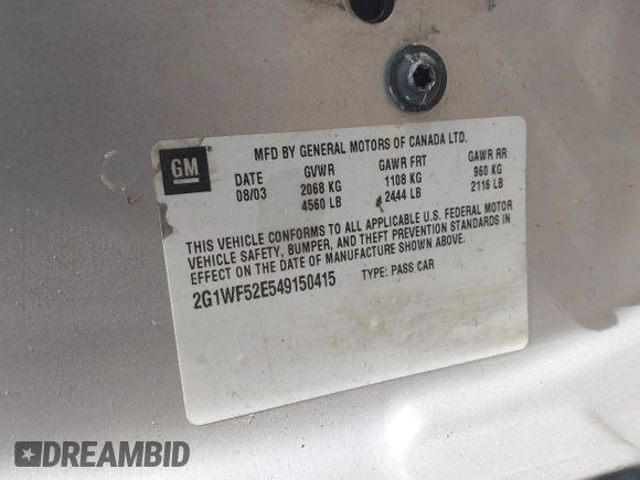 2004 Chevrolet Impala with VIN 2G1WF52E549150415, listed as a IAAI auction lot 42154441 with Not Provided miles and . Bid and sale history available at DreamBid. Image 9.
