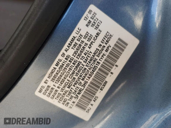 2010 Honda Odyssey EX-L with VIN 5FNRL3H61AB040518, listed as a Copart auction lot 49537765 with 182,735 mi miles and Salvage Title. Bid and sale history available at carsss.com. Image 16.
