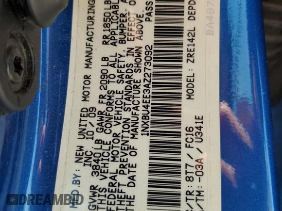 2010 Toyota Corolla with VIN 1NXBU4EE3AZ273092, listed as a Copart auction lot 59569045 with 171,603 mi miles and Salvage title. Bid and sale history available at DreamBid. Image 13.