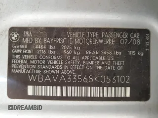 2008 BMW 3 Series 328i z VIN WBAVA33568K053102, wystawiony jako Copart lot #59303305 z przebiegiem 135 179 mil mil oraz Szkoda całkowita • Salvage title. Historia ofert i sprzedaży dostępna na DreamBid. Obrazek 12.