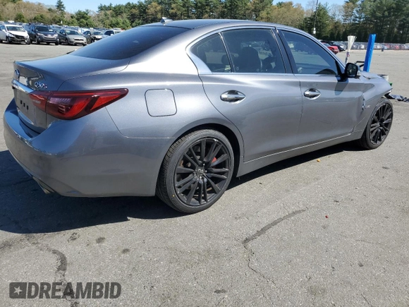 2020 Infiniti Q50 Red Sport 400 with VIN JN1FV7ARXLM660161, listed as a Copart auction lot 54141115 with 78,476 mi miles and Salvage title. Bid and sale history available at DreamBid. Image 3.