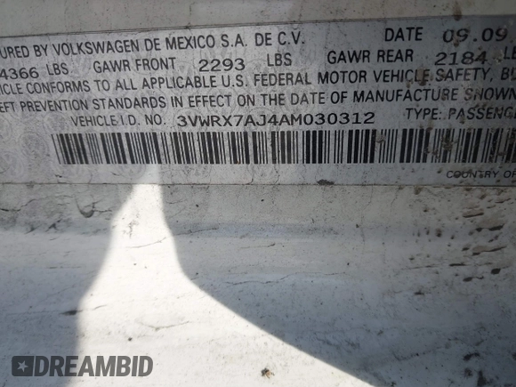 2010 Volkswagen Jetta SE с VIN 3VWRX7AJ4AM030312, выставлен на аукционе IAAI как лот 41304990 с пробегом 204 910 миль миль и . История ставок и продаж доступна на DreamBid. Изображение 9.