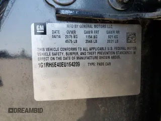 2014 Chevrolet Volt with VIN 1G1RH6E40EU164209, listed as a Copart auction lot 54099965 with Not Provided miles and Salvage Title. Bid and sale history available at carsss.com. Image 12.