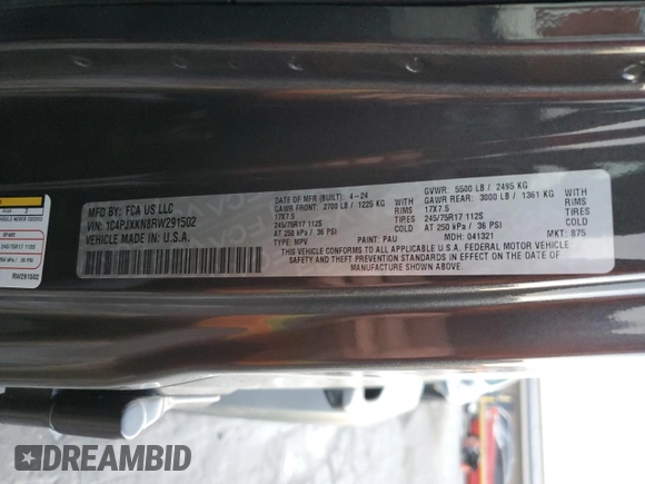 2024 Jeep Wrangler Sport с VIN 1C4PJXKN8RW291502, выставлен на аукционе Copart как лот 88326985 с пробегом 4 720 миль миль и Списание • Salvage title. История ставок и продаж доступна на DreamBid. Изображение 14.