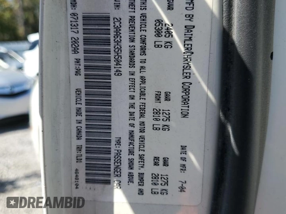 2005 Chrysler 300 with VIN 2C3AA63H35H504149, listed as a Copart auction lot 46455655 with 128,617 mi miles and Salvage Title. Bid and sale history available at carsss.com. Image 13.