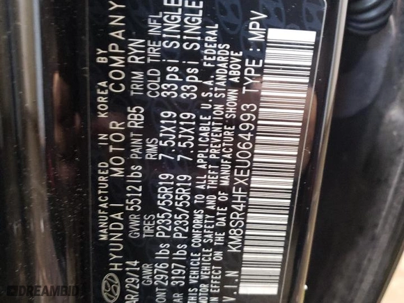 2014 Hyundai Santa Fe Limited with VIN KM8SR4HFXEU064993, listed as a Copart auction lot 46348765 with 139,538 mi miles and Salvage Title. Bid and sale history available at carsss.com. Image 13.