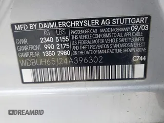 2004 Mercedes-Benz E 320 z VIN WDBUH65J24A396302, wystawiony jako IAAI lot #40853992 z przebiegiem 192 253 mil mil oraz . Historia ofert i sprzedaży dostępna na DreamBid. Obrazek 9.
