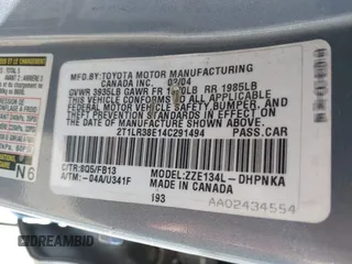 2004 Toyota Matrix Std with VIN 2T1LR38E14C291494, listed as a IAAI auction lot 41883195 with 230,173 mi miles. Bid and sale history available at carsss.com. Image 9.