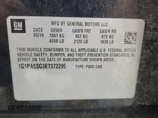 2014 Chevrolet Cruze LS with VIN 1G1PA5SG3E7372295, listed as a Copart auction lot 51911975 with 140,609 mi miles and Salvage Title. Bid and sale history available at carsss.com. Image 13.