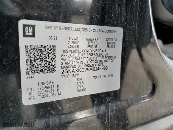 2021 Chevrolet Equinox LT with VIN 2GNAXKEV9M6146899, listed as a Copart auction lot 47679295 with 81,244 mi miles and Salvage Title. Bid and sale history available at carsss.com. Image 16.