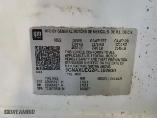 2023 Chevrolet Equinox LT with VIN 3GNAXUEG2PL102630, listed as a Copart auction lot 45298255 with 61,314 mi miles and Salvage Title. Bid and sale history available at carsss.com. Image 16.