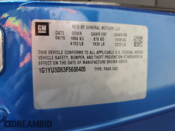 2015 Chevrolet Corvette Z06 3LZ z VIN 1G1YU3D63F5606405, wystawiony jako Copart lot #47130505 z przebiegiem 34 951 mil mil oraz Szkoda całkowita • Salvage title. Historia ofert i sprzedaży dostępna na DreamBid. Obrazek 12.