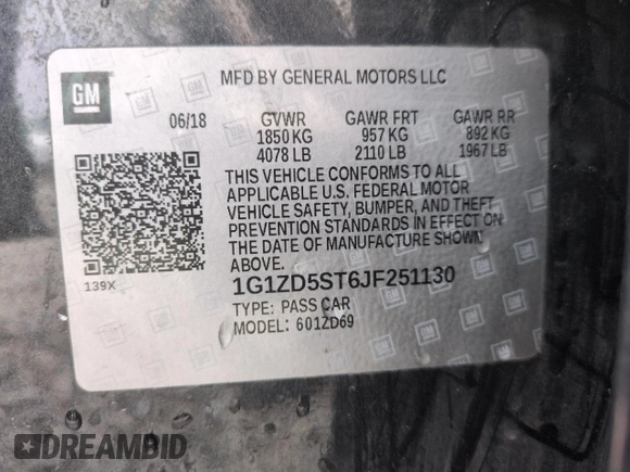 2018 Chevrolet Malibu LT with VIN 1G1ZD5ST6JF251130, listed as a Copart auction lot 51003955 with 140,987 mi miles and Salvage Title. Bid and sale history available at DreamBid. Image 12.