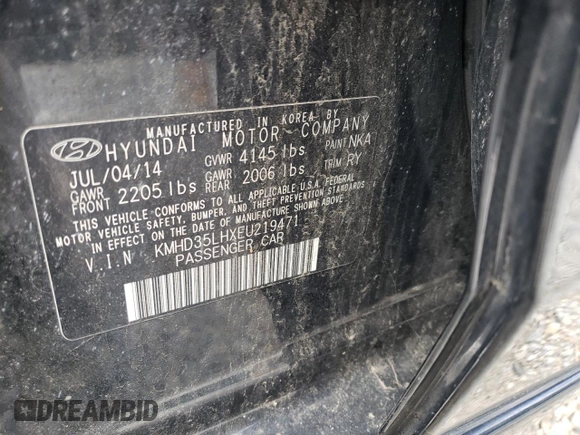 2014 Hyundai Elantra GT with VIN KMHD35LHXEU219471, listed as a Copart auction lot 67723164 with 52,169 mi miles and Salvage Title. Bid and sale history available at carsss.com. Image 12.