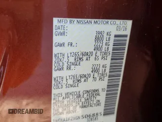 2016 Nissan Titan XD Platinum Reserve with VIN 1N6BA1F2XGN506885, listed as a Copart auction lot 80171524 with 318,311 mi miles and Clean Title. Bid and sale history available at carsss.com. Image 12.