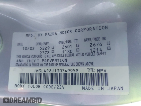 2003 Mazda MPV LX z VIN JM3LW28J130349958, wystawiony jako IAAI lot #41692463 z przebiegiem 156 166 mil mil oraz . Historia ofert i sprzedaży dostępna na DreamBid. Obrazek 9.