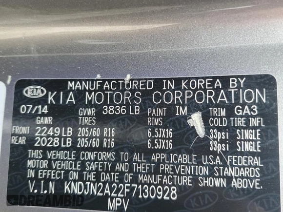 2015 Kia Soul with VIN KNDJN2A22F7130928, listed as a Copart auction lot 53330595 with 118,021 mi miles and Salvage Title. Bid and sale history available at carsss.com. Image 13.