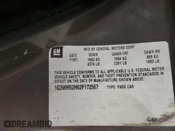 2002 Oldsmobile Intrigue GX z VIN 1G3WH52H62F172567, wystawiony jako Copart lot #84011884 z przebiegiem 43 300 mil mil oraz Szkody całkowita. Historia ofert i sprzedaży dostępna na DreamBid. Obrazek 12.