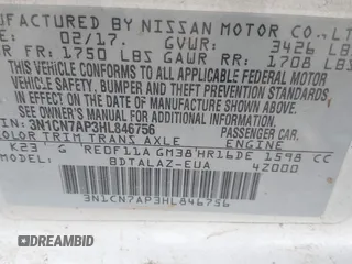 2017 Nissan Versa SV with VIN 3N1CN7AP3HL846756, listed as a IAAI auction lot 41930809 with 238,156 mi miles and . Bid and sale history available at DreamBid. Image 9.
