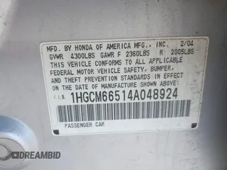 2004 Honda Accord EX с VIN 1HGCM66514A048924, выставлен на аукционе IAAI как лот 42409660 с пробегом 255 328 миль миль и . История ставок и продаж доступна на DreamBid. Изображение 9.