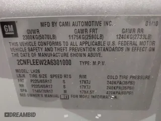 2010 Chevrolet Equinox LT w/1LT with VIN 2CNFLEEW2A6301000, listed as a IAAI auction lot 41378699 with 208,265 mi miles. Bid and sale history available at carsss.com. Image 9.