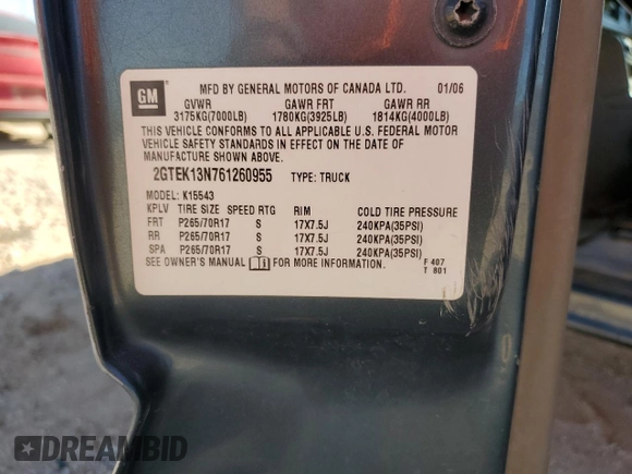 2006 GMC Sierra 1500 SLT with VIN 2GTEK13N761260955, listed as a Copart auction lot 85984414 with Not Provided miles and Salvage Title. Bid and sale history available at carsss.com. Image 12.